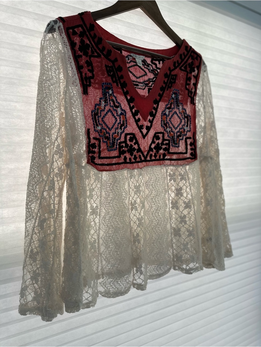 Cato Boho Lace Tunic Blouse Free People Casablanca Inspired Size Large - Picture 2 of 9